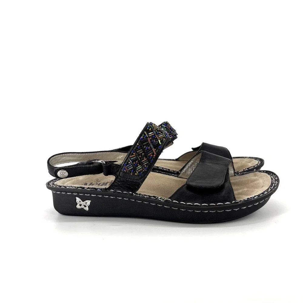 Alegria Verona Sandal Womens 9-9.5 EU 40 Black Leather Beaded Slingback Ver-649